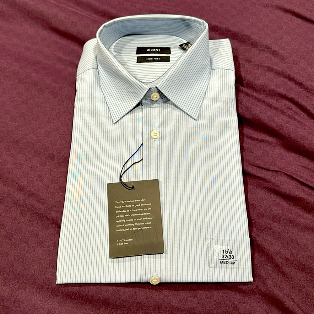 Alfani Iron Free 100% Cotton Baby Blue Long Sleeve Dress Shirt 👔 15.5 🆕